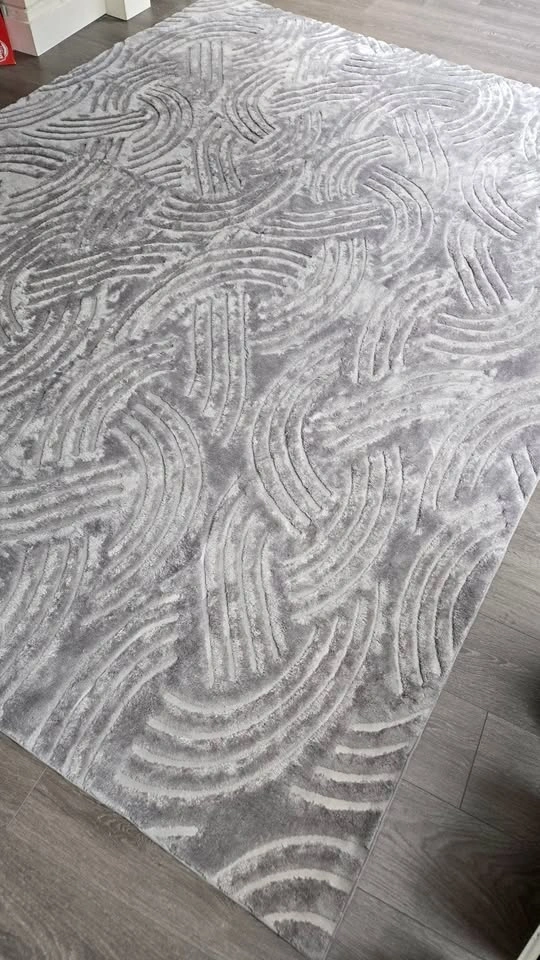 8x10 Modern Washable Area Rug - Grey Textured Wave