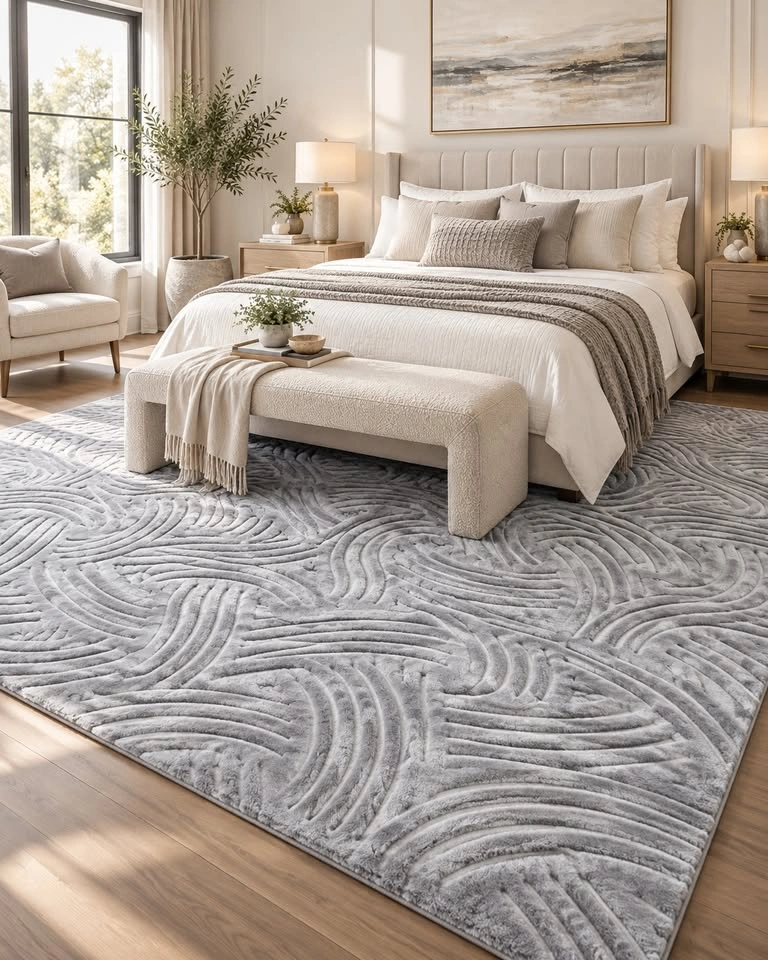 8x10 Modern Washable Area Rug - Grey Textured Wave - photo 2