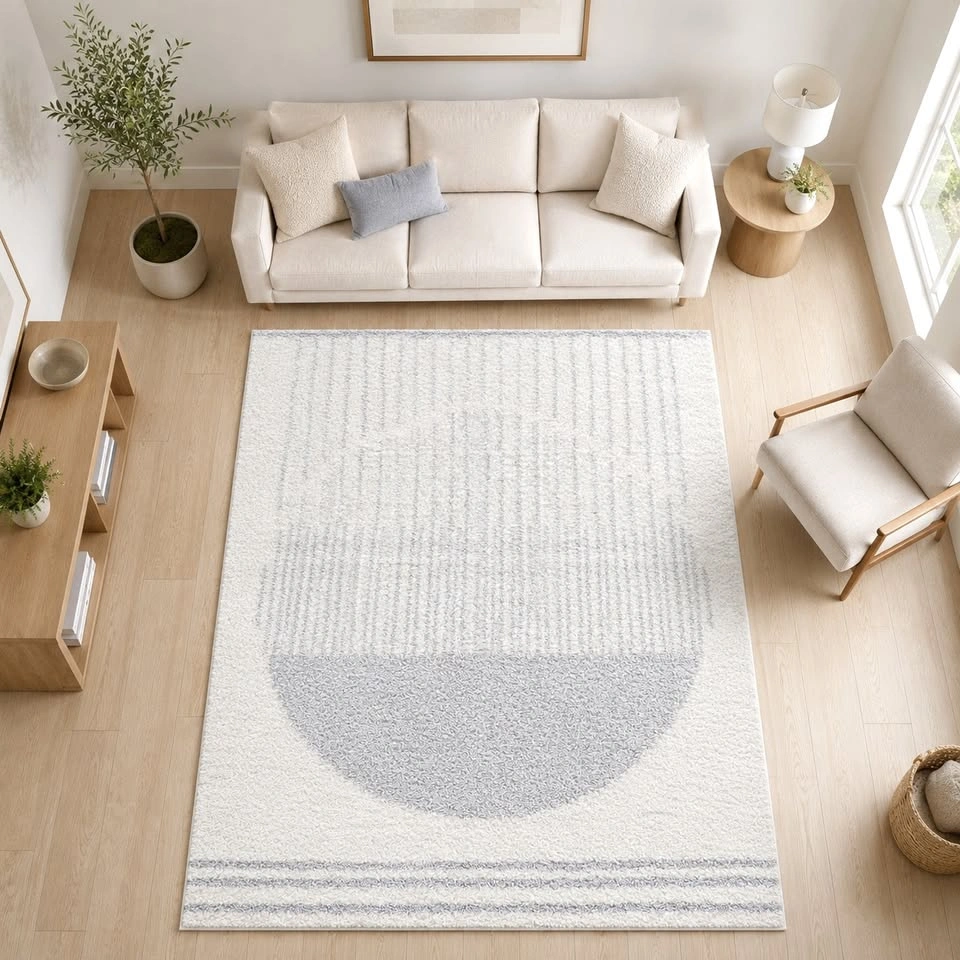 NEW Modern Cream & Grey Area Rug – 6x9 Boho Geometric Shag - photo 2