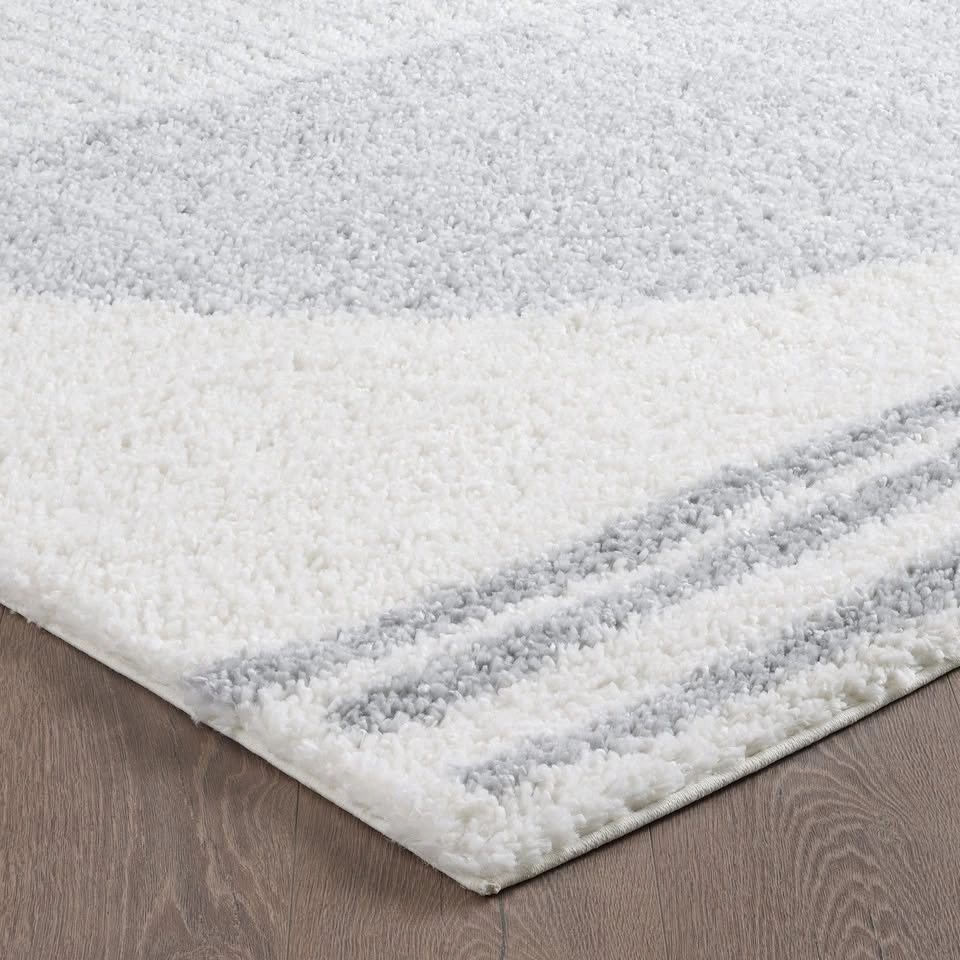 NEW Modern Cream & Grey Area Rug – 6x9 Boho Geometric Shag - photo 5