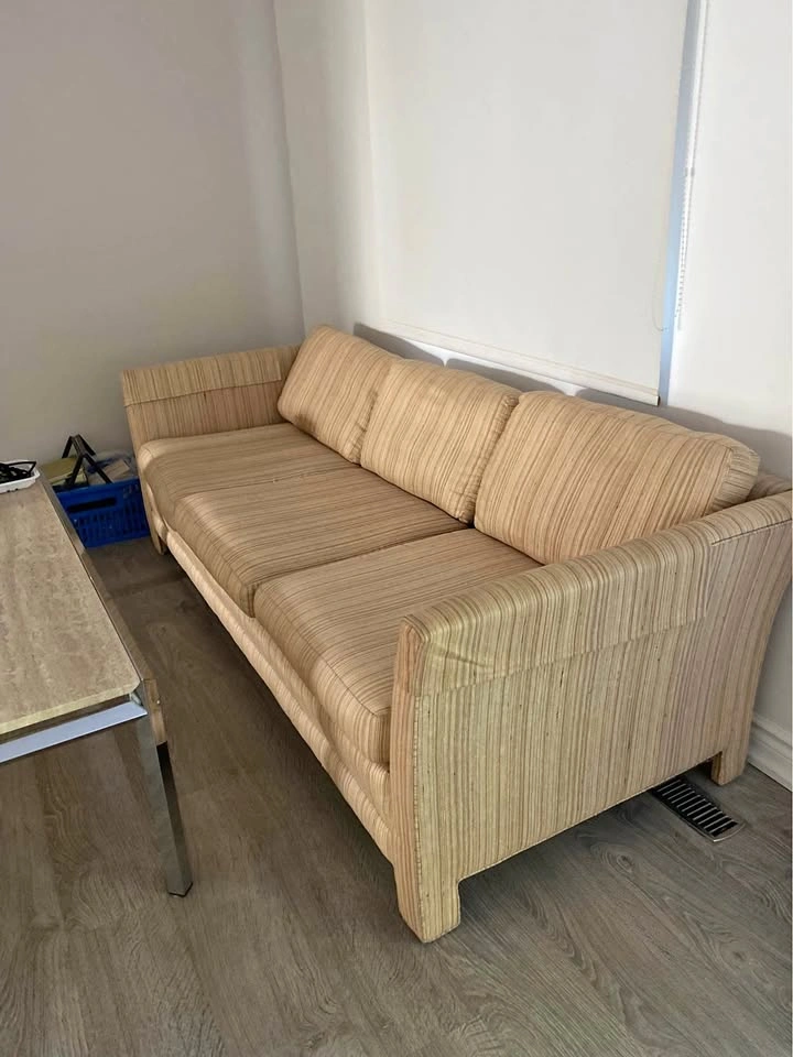 Beige Striped Three-Seater Sofa