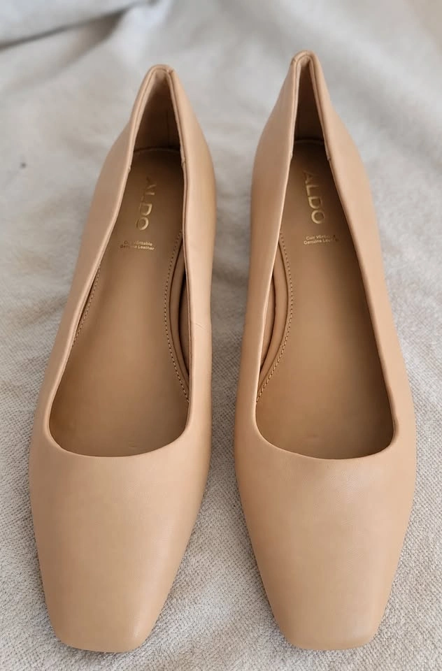 Brand New: Aldo Leather Square-Toe Ballet Flats – Bone, 7–7.5 - photo 2