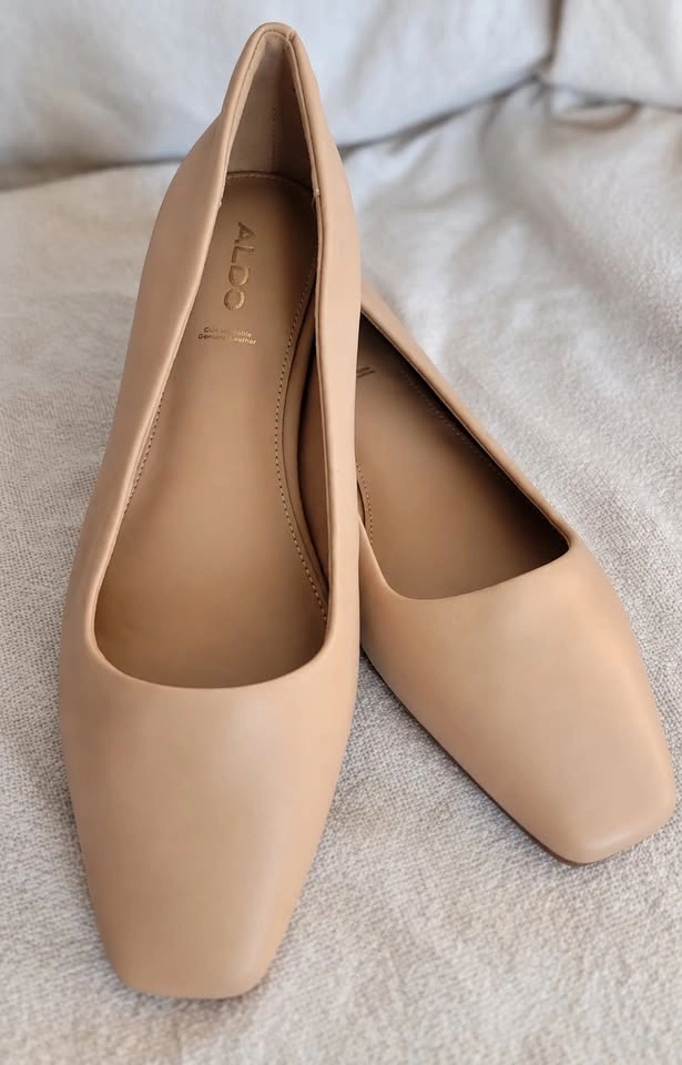 Brand New: Aldo Leather Square-Toe Ballet Flats – Bone, 7–7.5 - photo 3