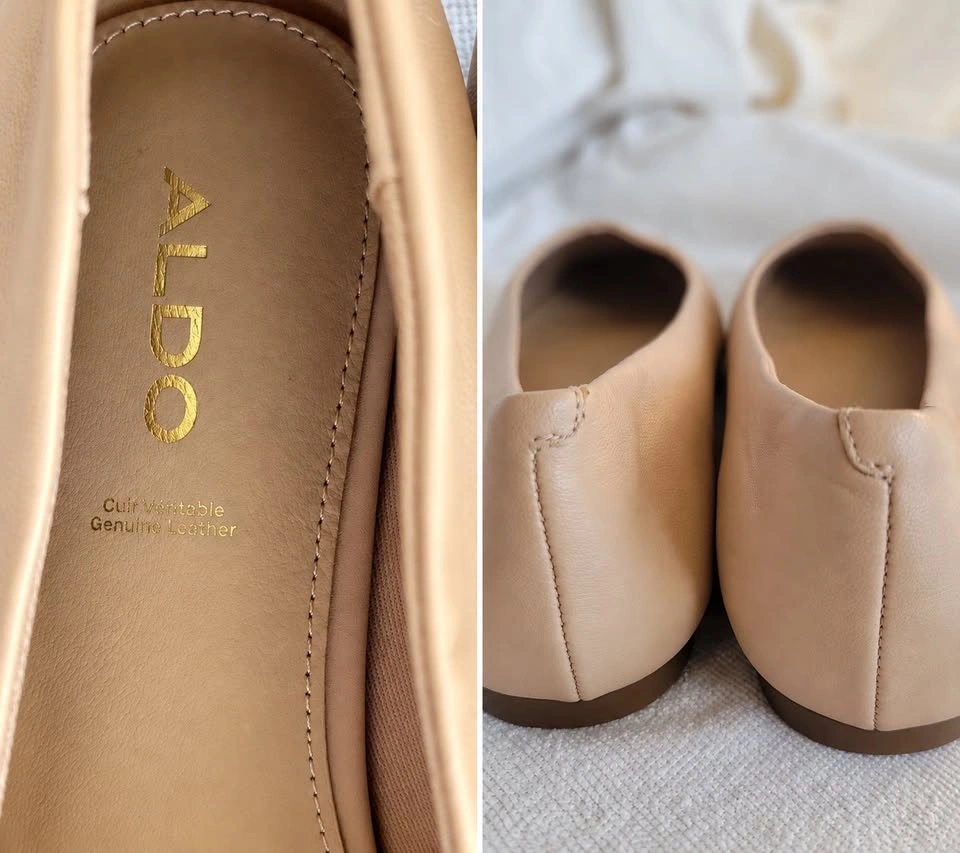 Brand New: Aldo Leather Square-Toe Ballet Flats – Bone, 7–7.5 - photo 4