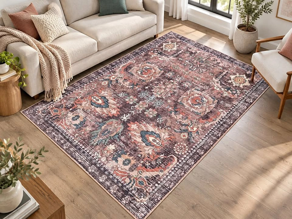5x7 Washable Vintage Persian Inspired Area Rug - Mauve/Plum