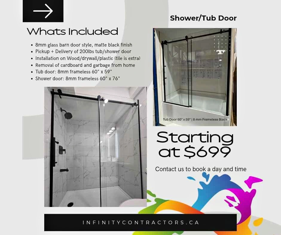 8MM Frameless Glass Shower / Tub Door – Supply & Install
