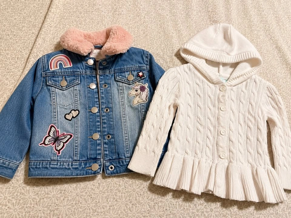 Girls' Denim Jacket & Knitted Cardigan – Size 2T | Both for $5