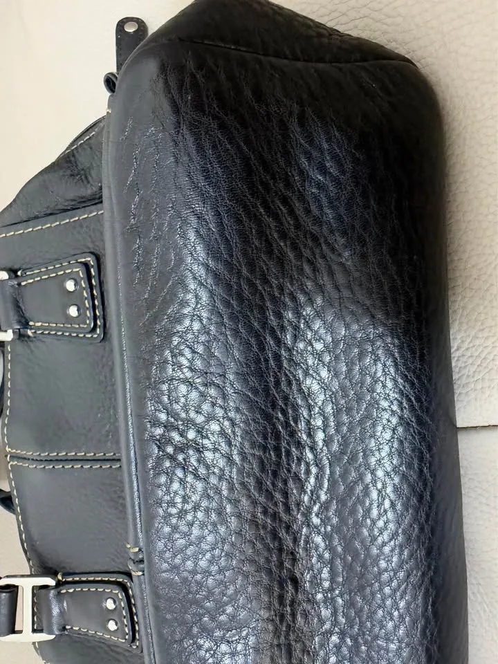 Fossil Black Leather Satchel Handbag Silver Hardware - photo 5