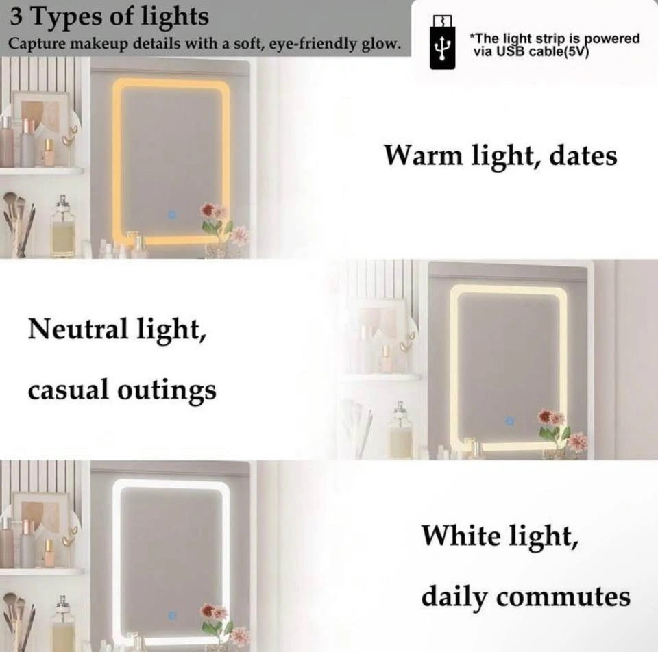 Brand New White Makeup Vanity Set with LED Mirror & Stool - photo 4