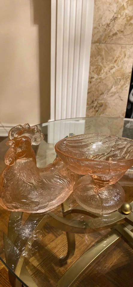 Vintage Westmoreland Pink Glass Rooster Covered Dish - photo 3