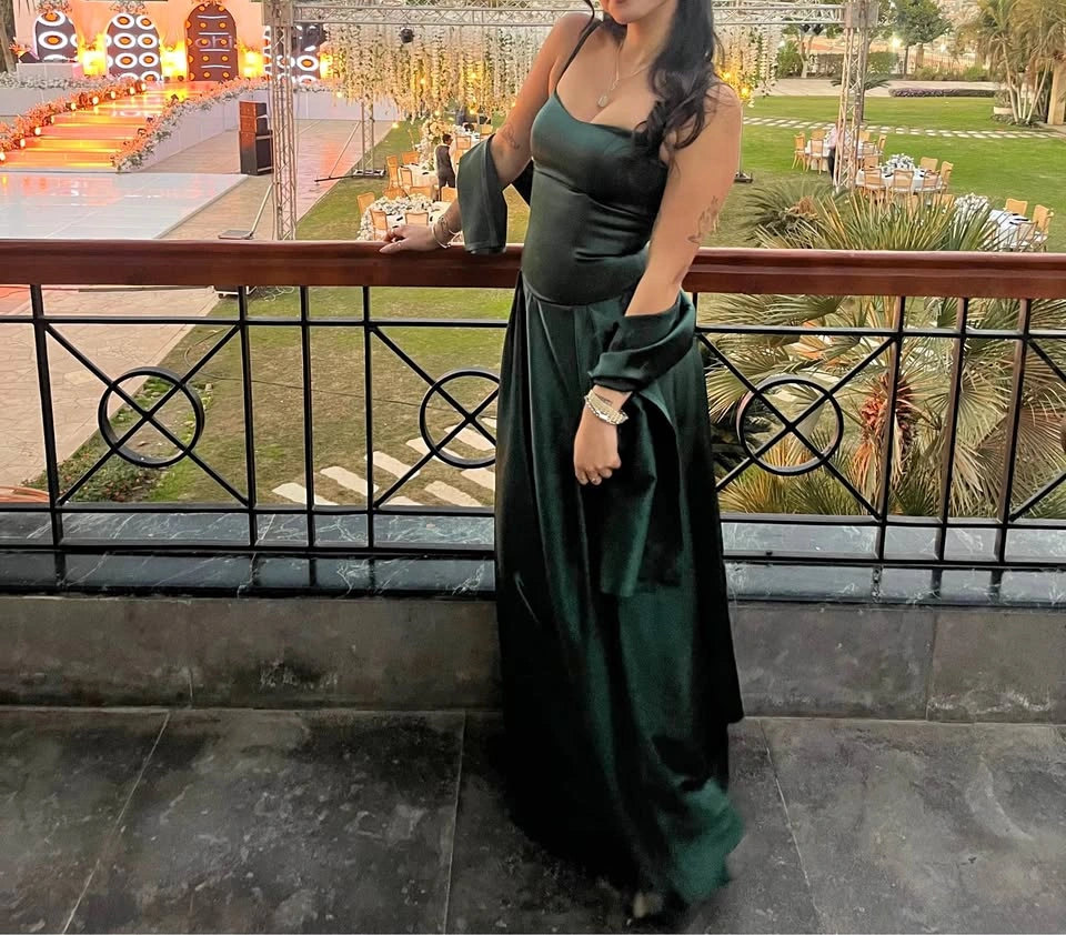 Emerald Green Satin Evening Gown