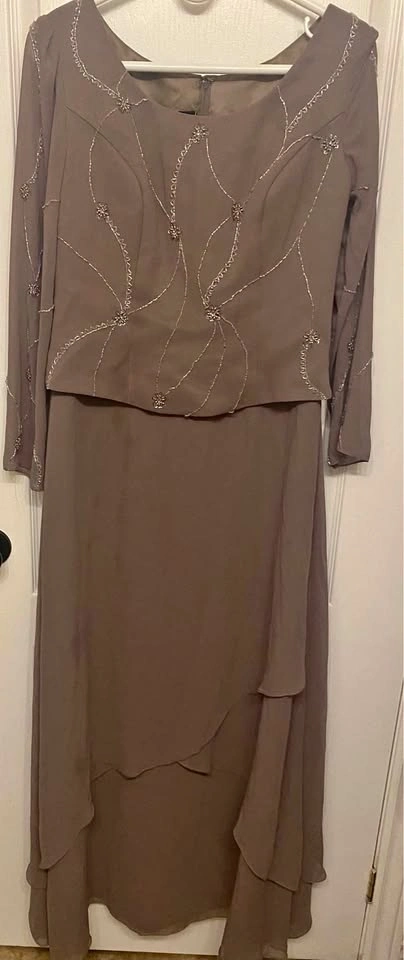 Taupe Beaded Mother of the Bride Evening Dress