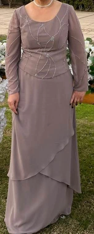 Taupe Beaded Mother of the Bride Evening Dress - photo 3
