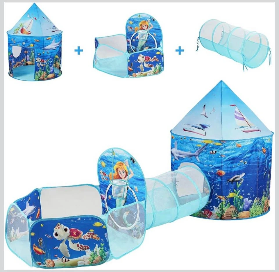 Ocean Theme Pop-Up Play Tent with Tunnel and Ball Pit - photo 2