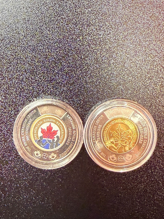 Royal Canadian Legion 100th Anniversary 2 Dollar Coins