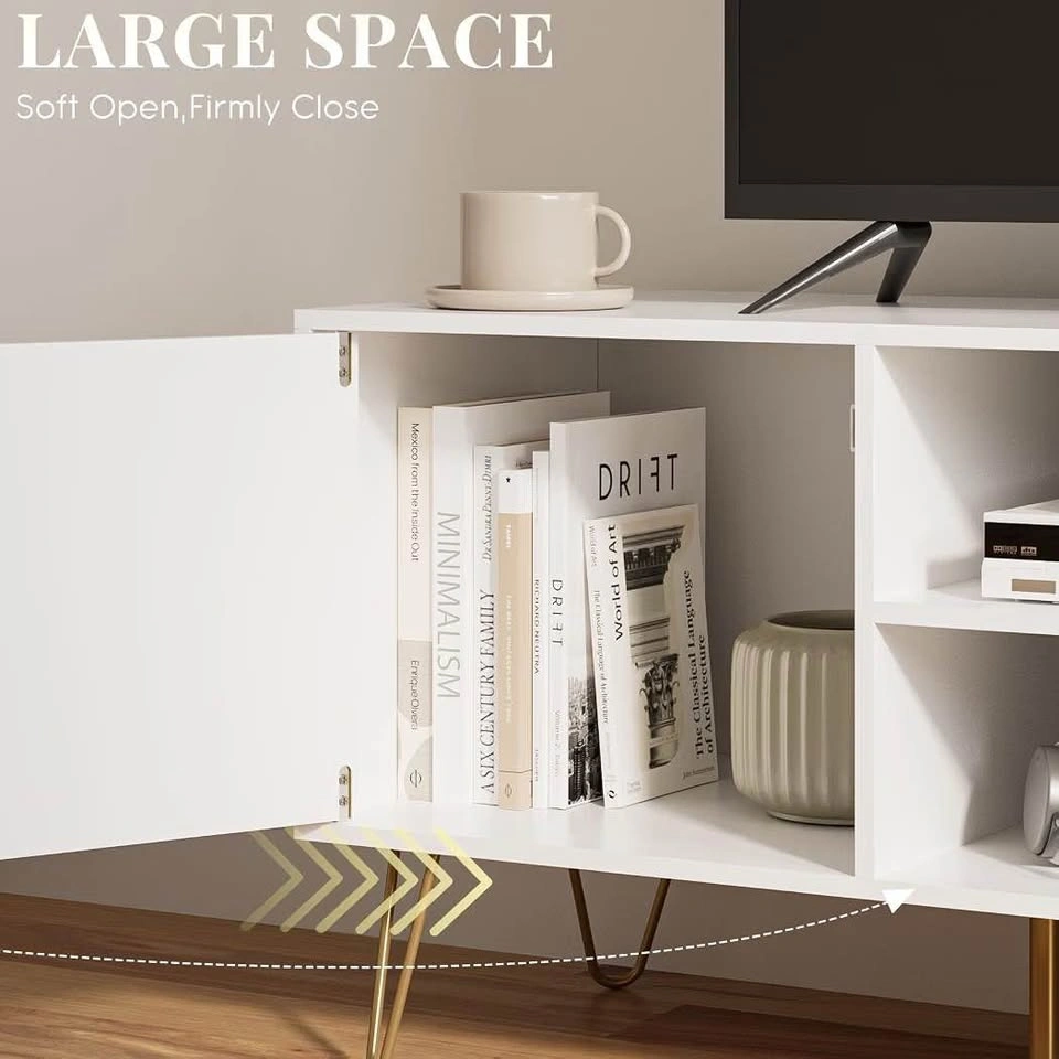 White Fluted TV Stand with Gold Hairpin Legs - photo 4