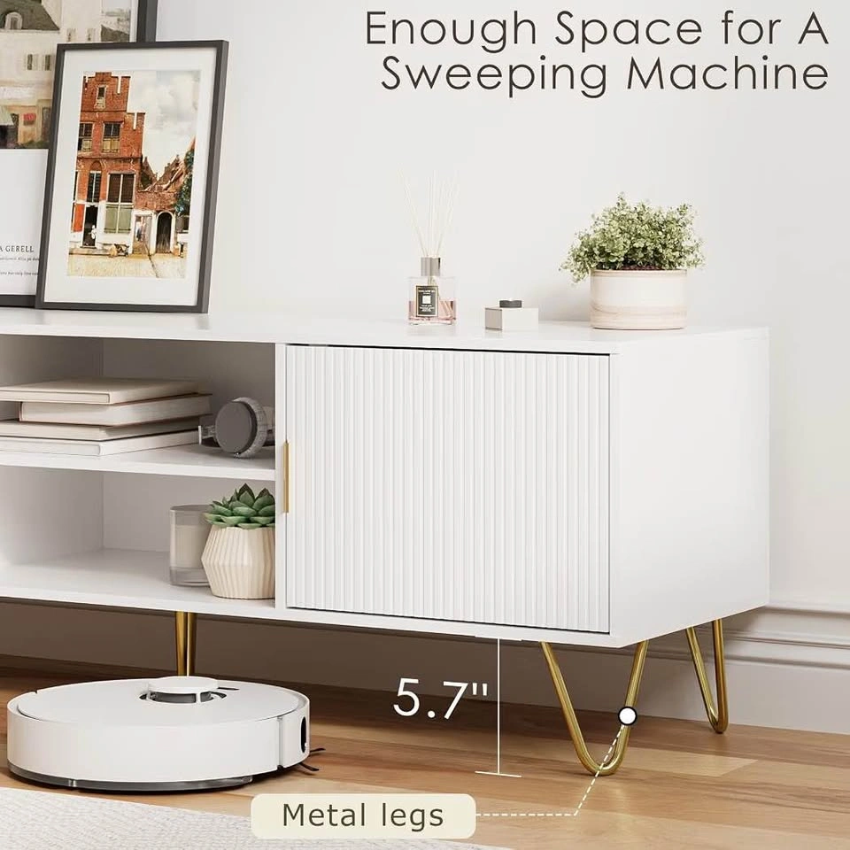 White Fluted TV Stand with Gold Hairpin Legs - photo 5