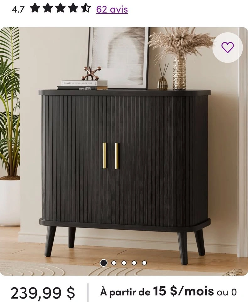 31.5" Modern Black Sideboard Cabinet with Sliding Doors - photo 2