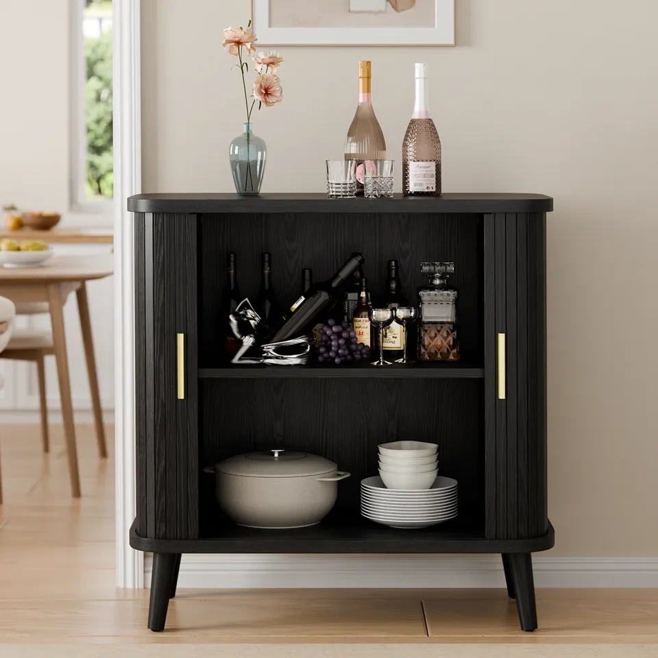 31.5" Modern Black Sideboard Cabinet with Sliding Doors - photo 3