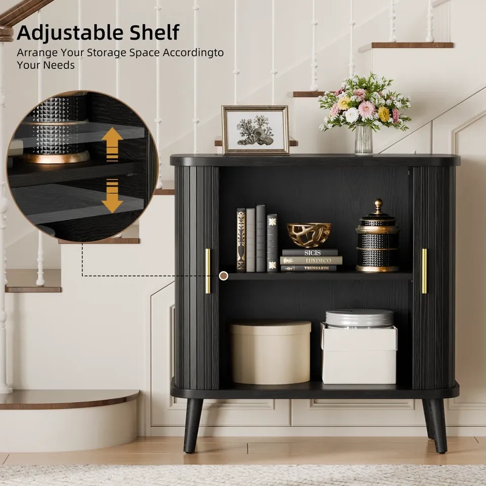 31.5" Modern Black Sideboard Cabinet with Sliding Doors - photo 4