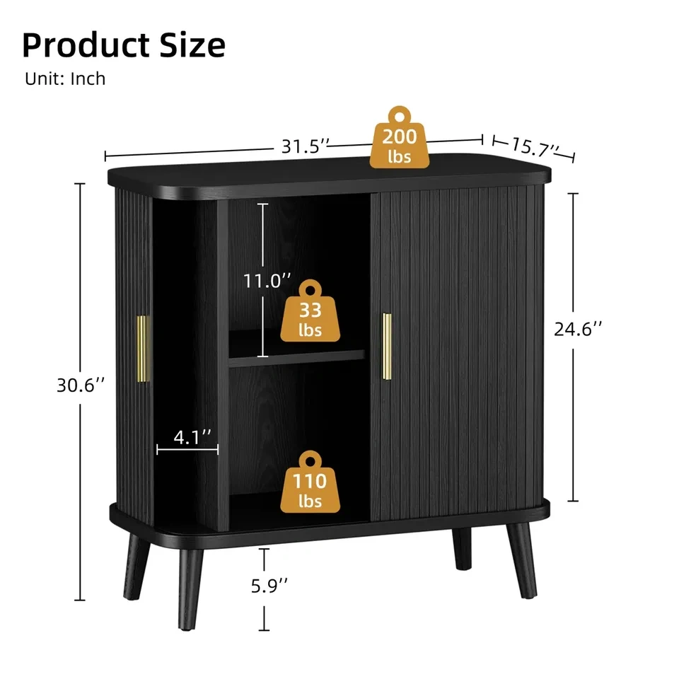 31.5" Modern Black Sideboard Cabinet with Sliding Doors - photo 5