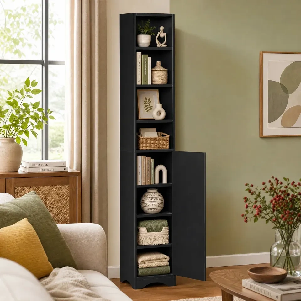 71" Tall Narrow Bookcase with Storage Cabinet - photo 3