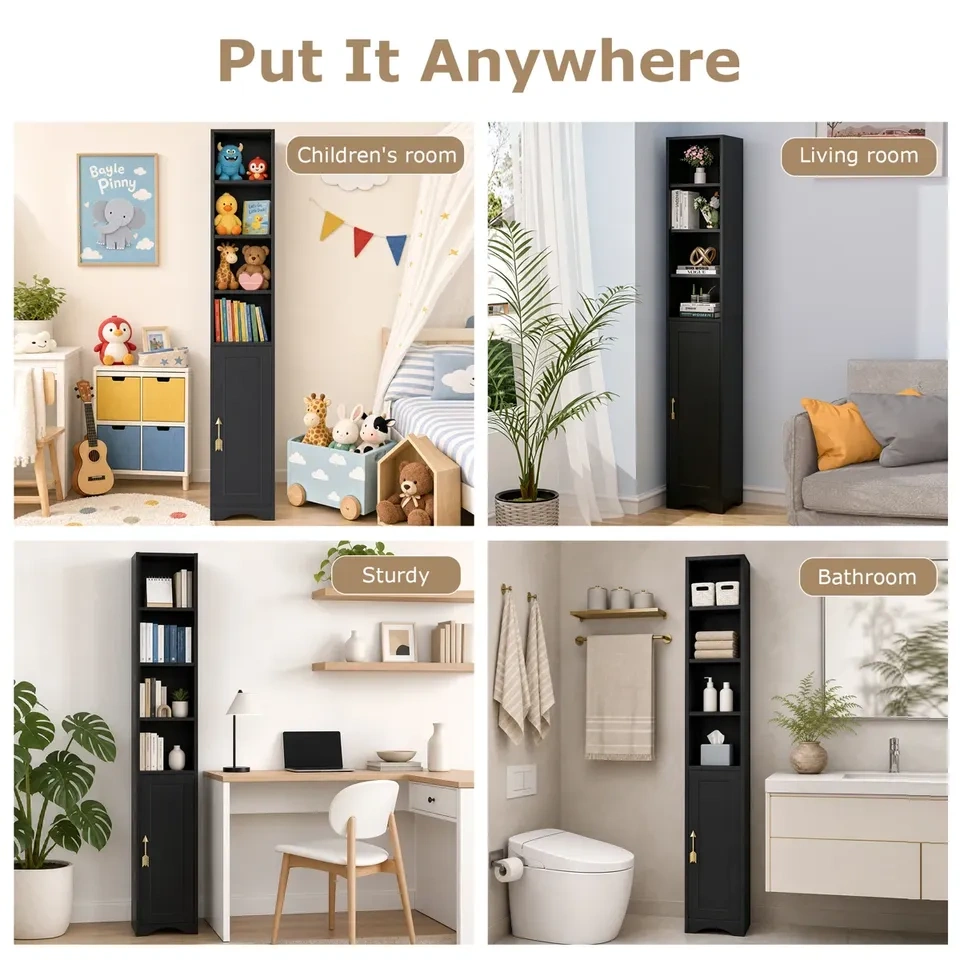 71" Tall Narrow Bookcase with Storage Cabinet - photo 4