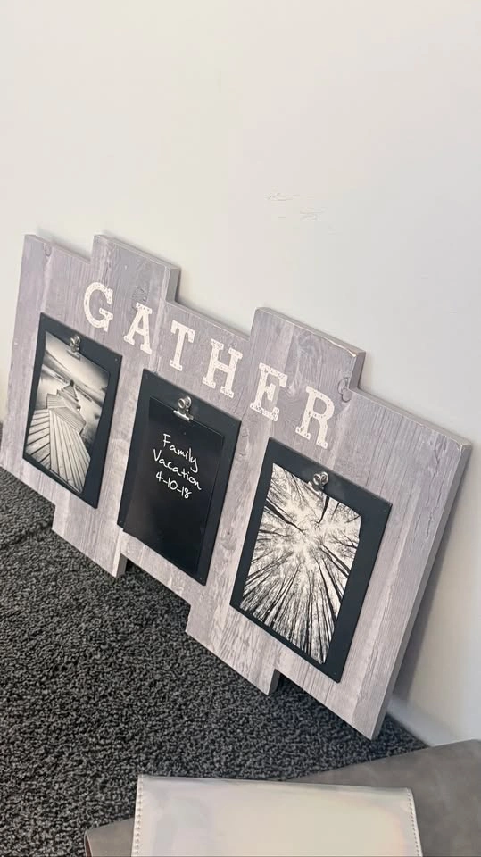 Rustic GATHER Wooden Photo Display Board — 3 Clip Frames - photo 2