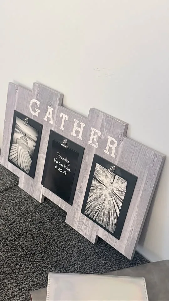 Rustic GATHER Wooden Photo Display Board — 3 Clip Frames - photo 2