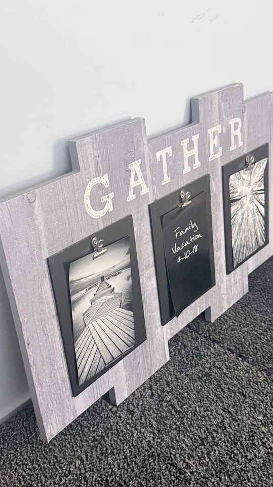 Rustic GATHER Wooden Photo Display Board — 3 Clip Frames - photo 3