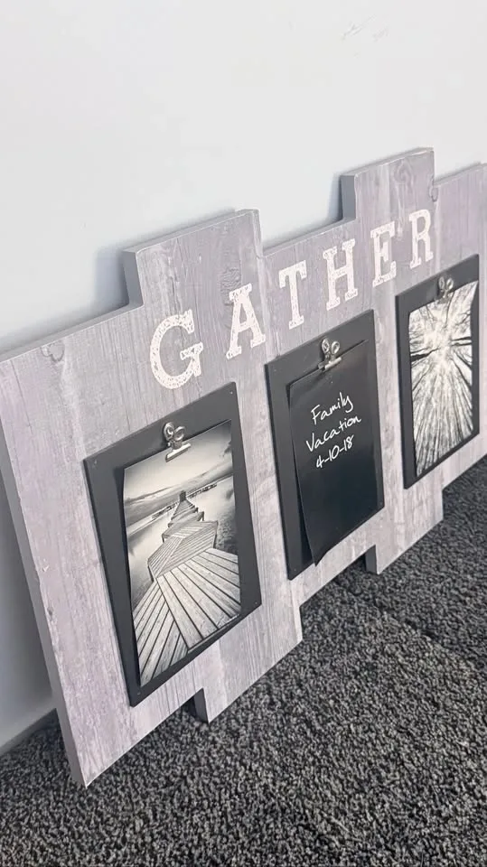 Rustic GATHER Wooden Photo Display Board — 3 Clip Frames - photo 3