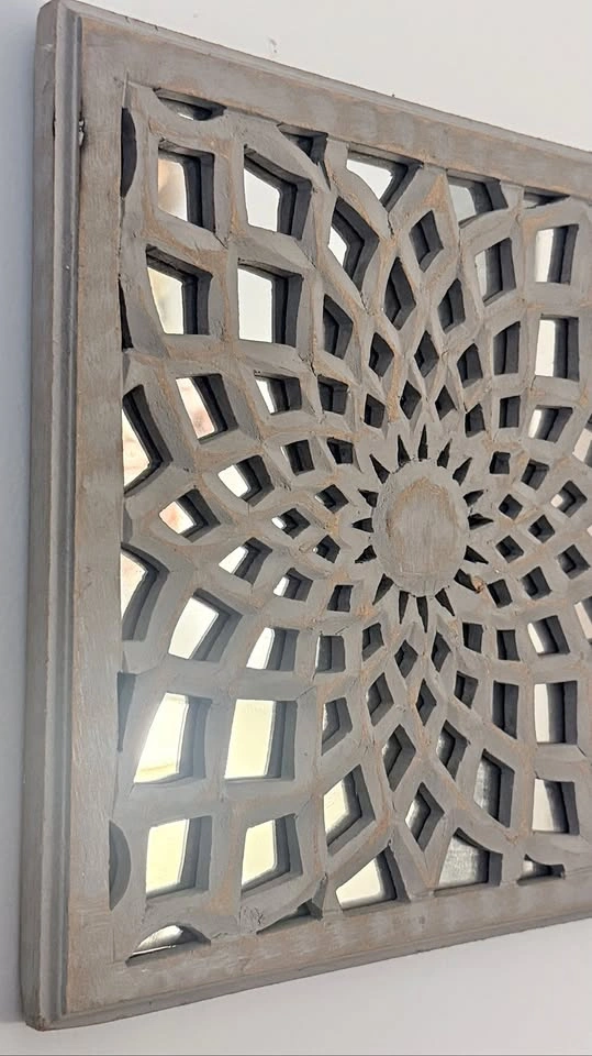 Carved Wood Decorative Wall Mirror - Boho Farmhouse Style