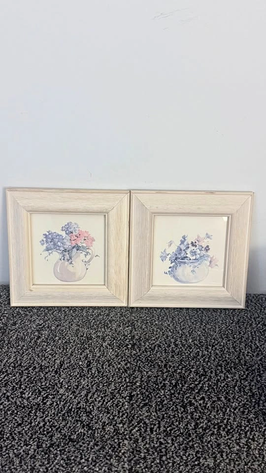 Set of 2 Framed Floral Watercolour Prints — Whitewashed Frames