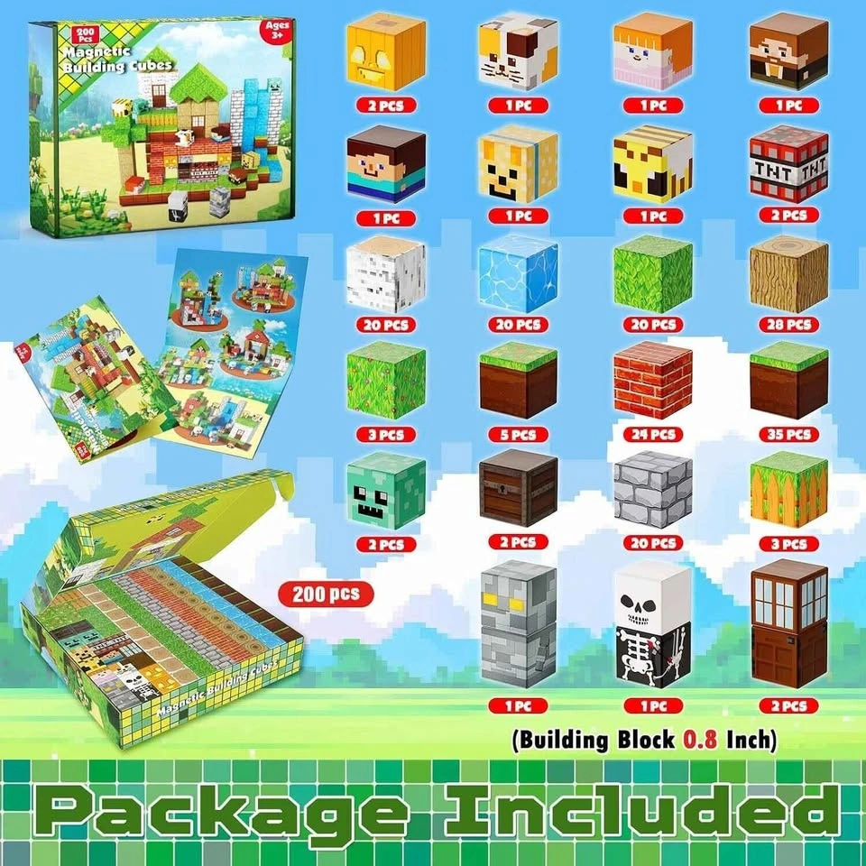 Magnetic Building Cubes – 200 Pcs Pixel Block World Set (NEW) - photo 3