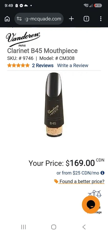 Van Doren Bb Clarinet Mouthpiece code B45 - photo 3
