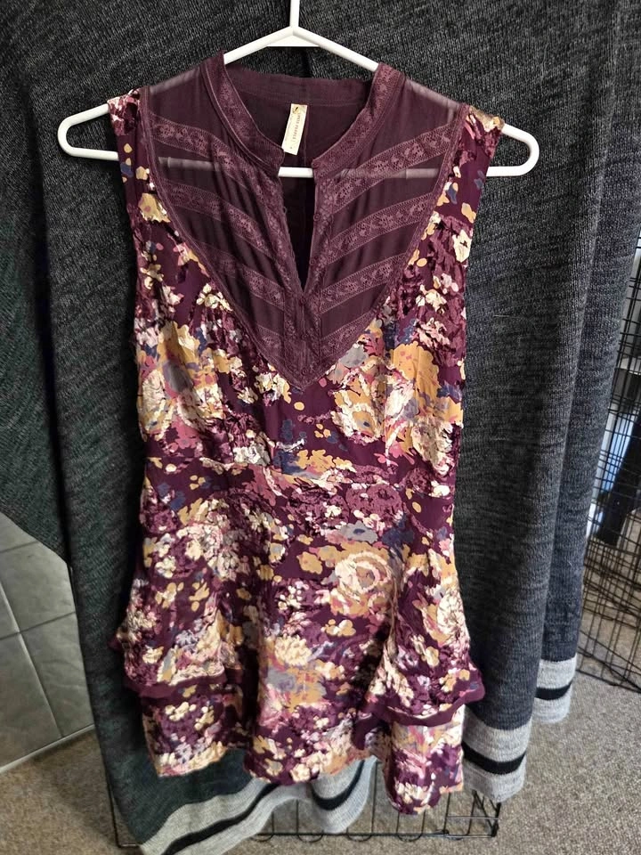 Unique Free People Floral Velvet and Lace Mini Dress