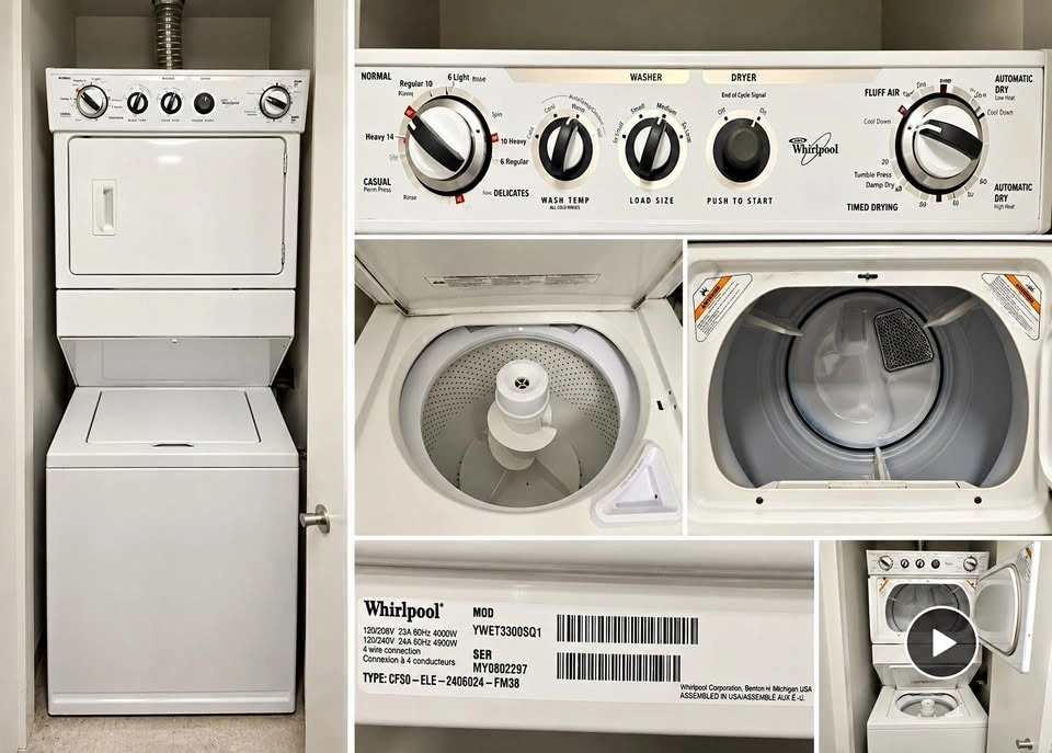 Whirlpool Stacked Washer & Dryer – Space-Saving Laundry Centre