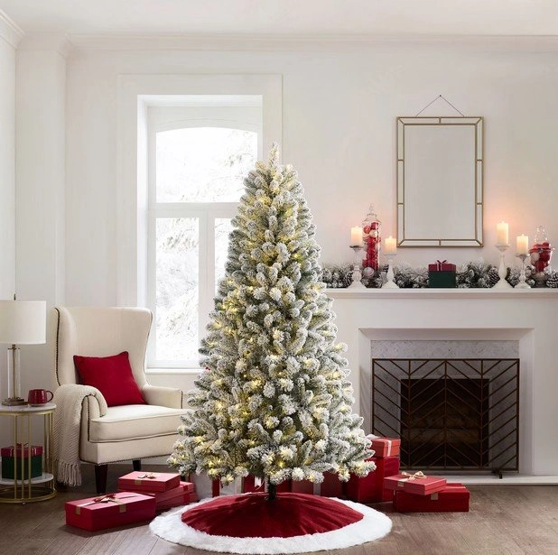 New - Holiday Time 6.5' Pre-lit Flocked Frisco Pine Christmas Tr - photo 2