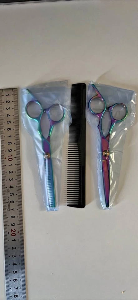 Rainbow Iridescent Hair Cutting Shears and Comb Set