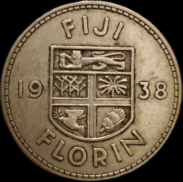 Rare Silver Fiji 1938 Florin, Grade* XF-45