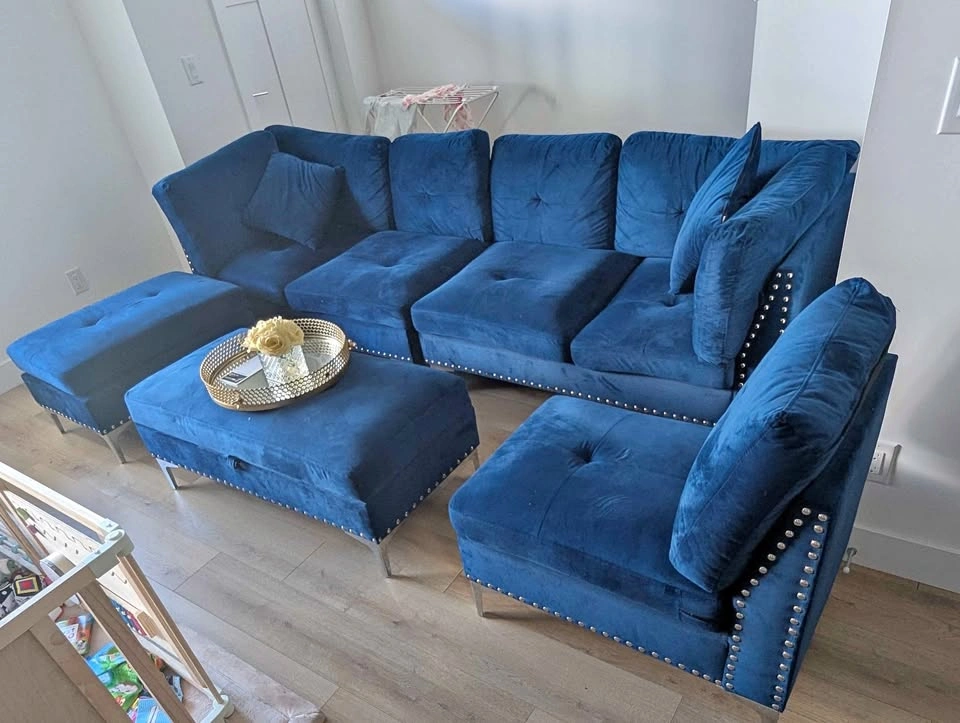 Blue Velvet Sectional Sofa