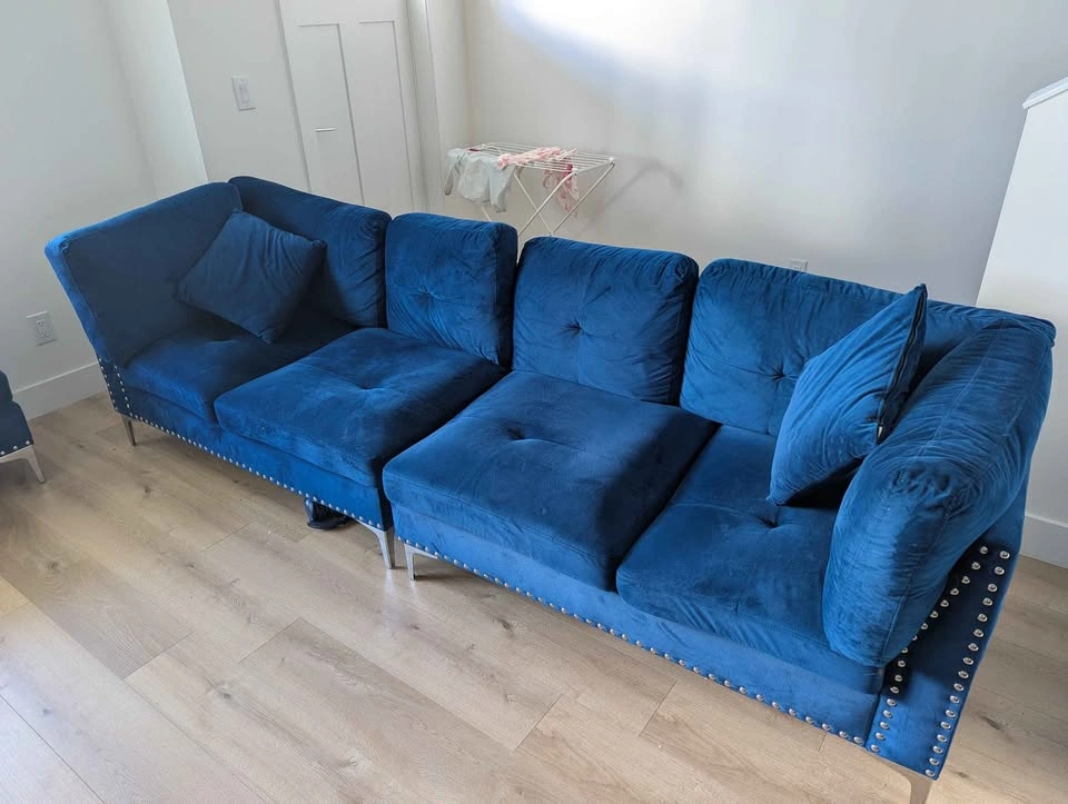 Blue Velvet Sectional Sofa - photo 2