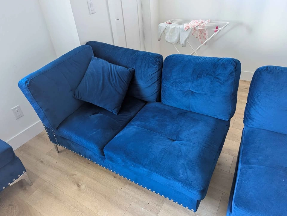 Blue Velvet Sectional Sofa - photo 3