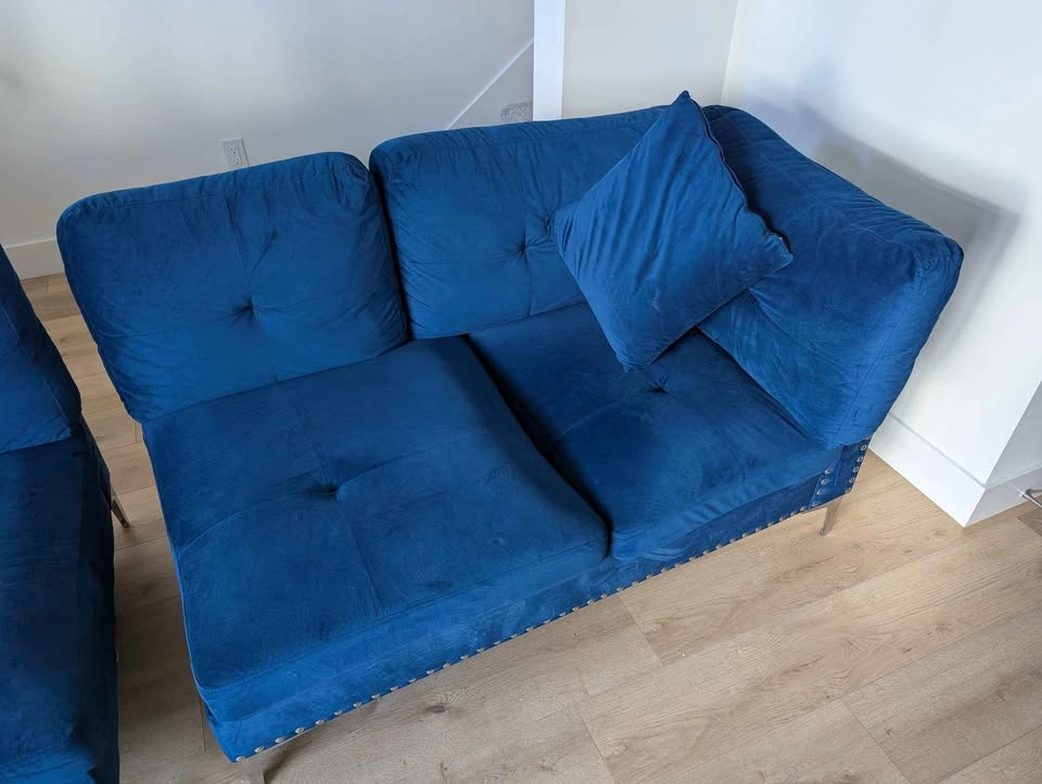 Blue Velvet Sectional Sofa - photo 4