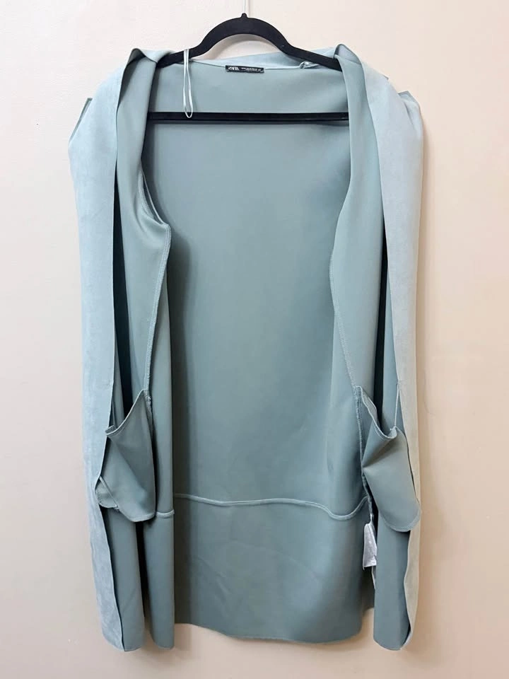 ZARA Blue Faux Suede Long Duster Coat Jacket Medium - photo 4