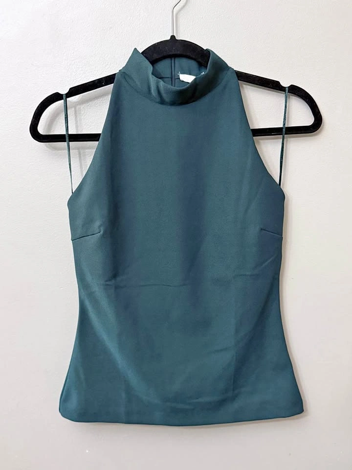 Zara Dark Green High Neck Halter Top Size M