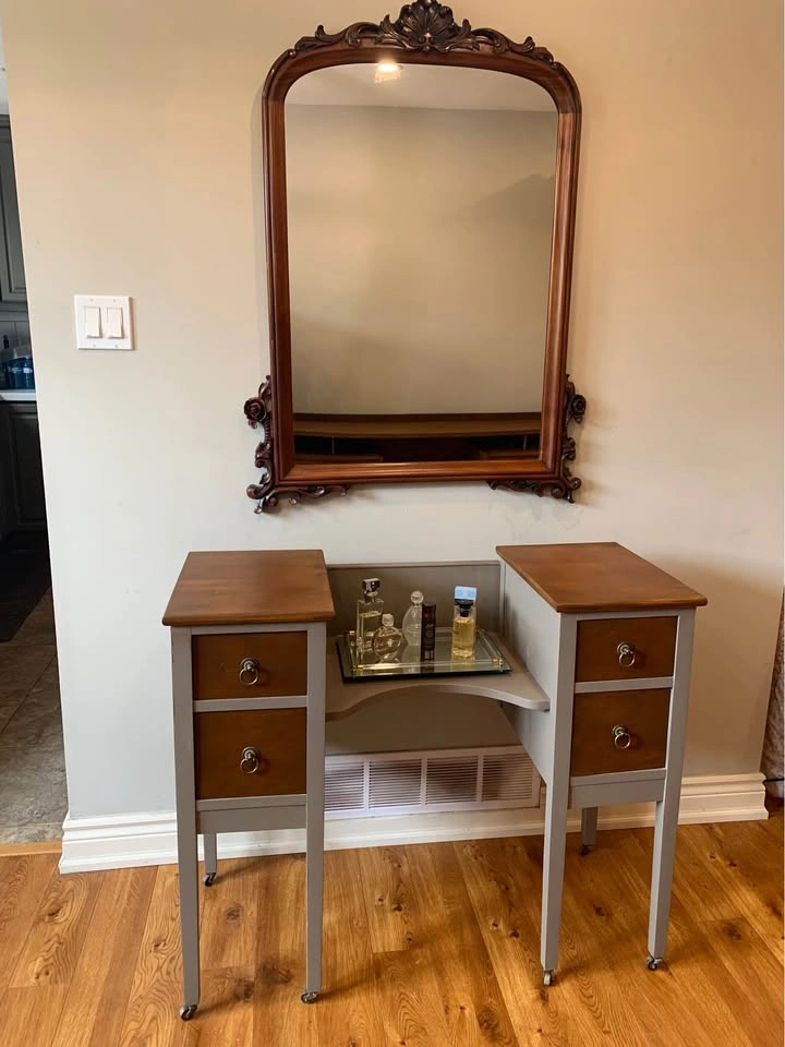 Refinished Vintage Walnut Wood Vanity & Victorian Chair - photo 2