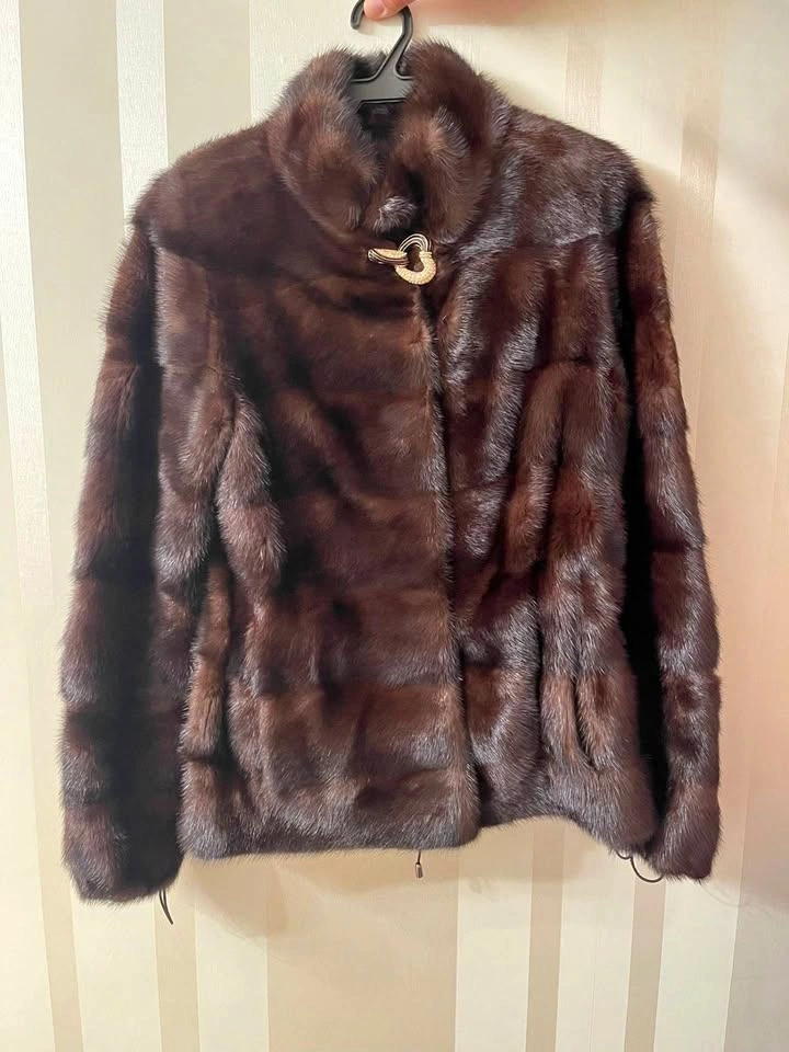 Genuine Brown Mink Fur Coat, Size XS-S, Convertible Length