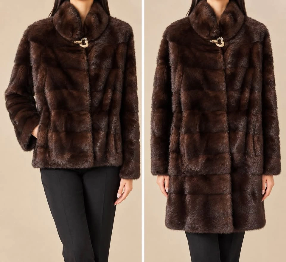 Genuine Brown Mink Fur Coat, Size XS-S, Convertible Length - photo 3