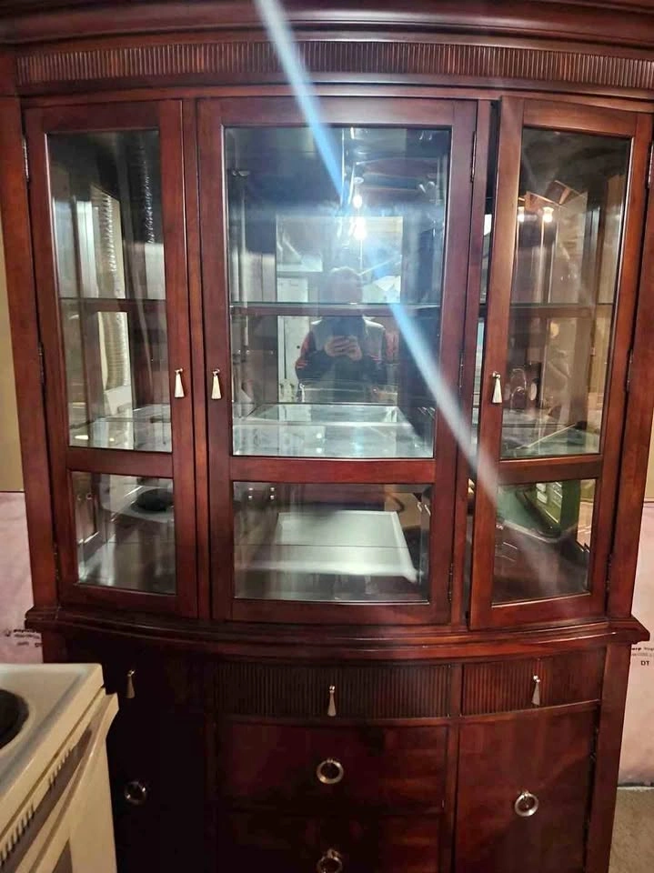 2 Piece Cherry Oak China Armoire
